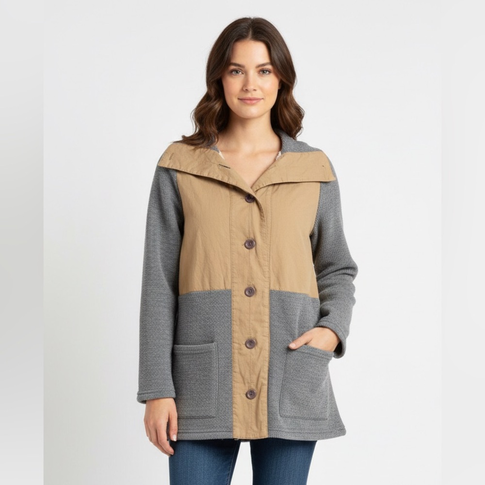Hem & Thread 100% Cotton Shell Mixed Media Sherpa Lined Jacket - Tan & Gray - S